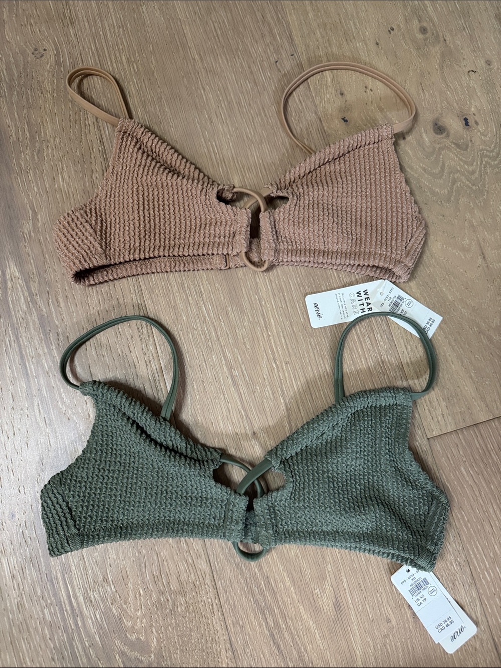 NWT Aerie Shimmery Crinkle Lace Up Scoop Bikini Top BUNDLE XS